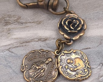 Healing St Jude Rita One Hail Mary Vintage Bronze Key Chain Chaplet