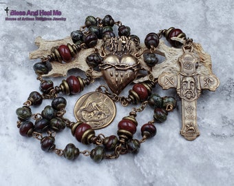 Holy Face of Jesus Sacred Bleeding Heart Pieta Bronze Bloodstone Jasper Chaplet