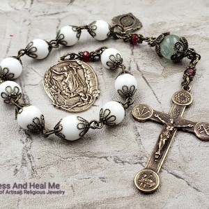 Easter Crown of Thorn Nails Lamb of God,Christ  is Risen Sacred Heart White Shell Fluorite Bronze Gemstone 1 Decade Rosary Tenner