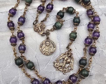 Coroncina in bronzo antico, stile vintage, in giada e ametista dell'Arcangelo Michele Gabriele