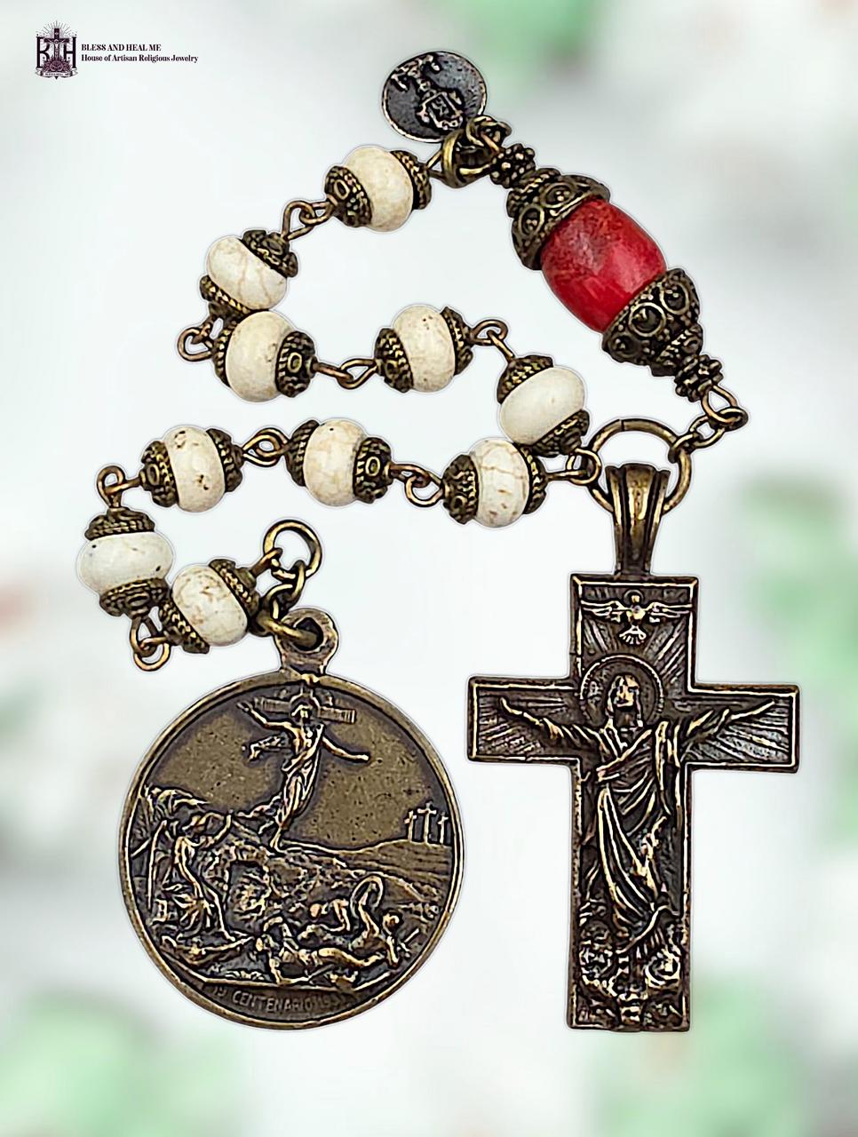 Christ is Risen & Pius XI Heirloom Chaplet | Heritage Bronze| Howlite