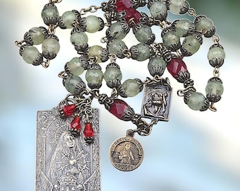 Five Wounds of Christ, Seven Sorrows Heirloom 33 Beads Chaplet| Bronze| Prehnite