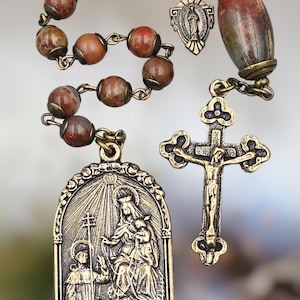 Lady of the Rosary Heirloom Large Chaplet- Rare medal | Bronze| Jasper| Agate