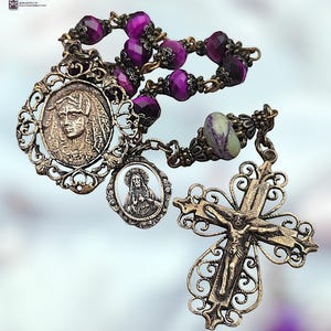 Virgin Mary & Sacred Heart of Jesus Heirloom Chaplet | Heritage Bronze|Tiger Eye