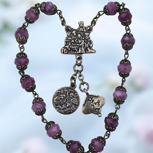 St Andrew&#39;s Christmas Novena Nativity Scene Heirloom Chaplet|Bronze &Purple Jade