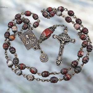 The Rosary of Jesus 41 Beads Heirloom Chaplet| Heritage Bronze| Red Crazy Agate