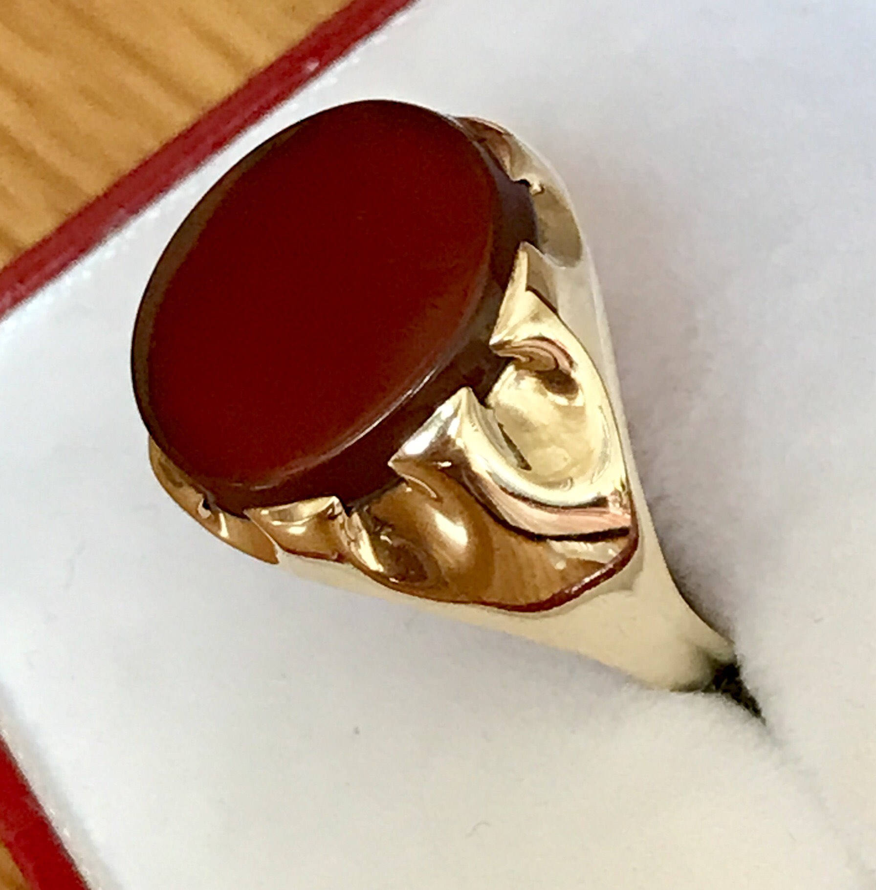 Superb vintage 9ct gold men's Carnelian signet ring - 1979