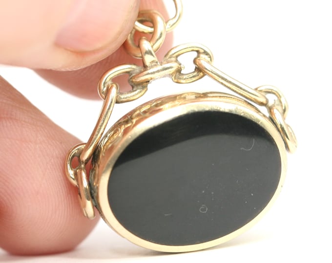 David Scott Walker - vintage 9ct gold Onyx & Agate fob pendant - Sheffield 1979 - 10gms