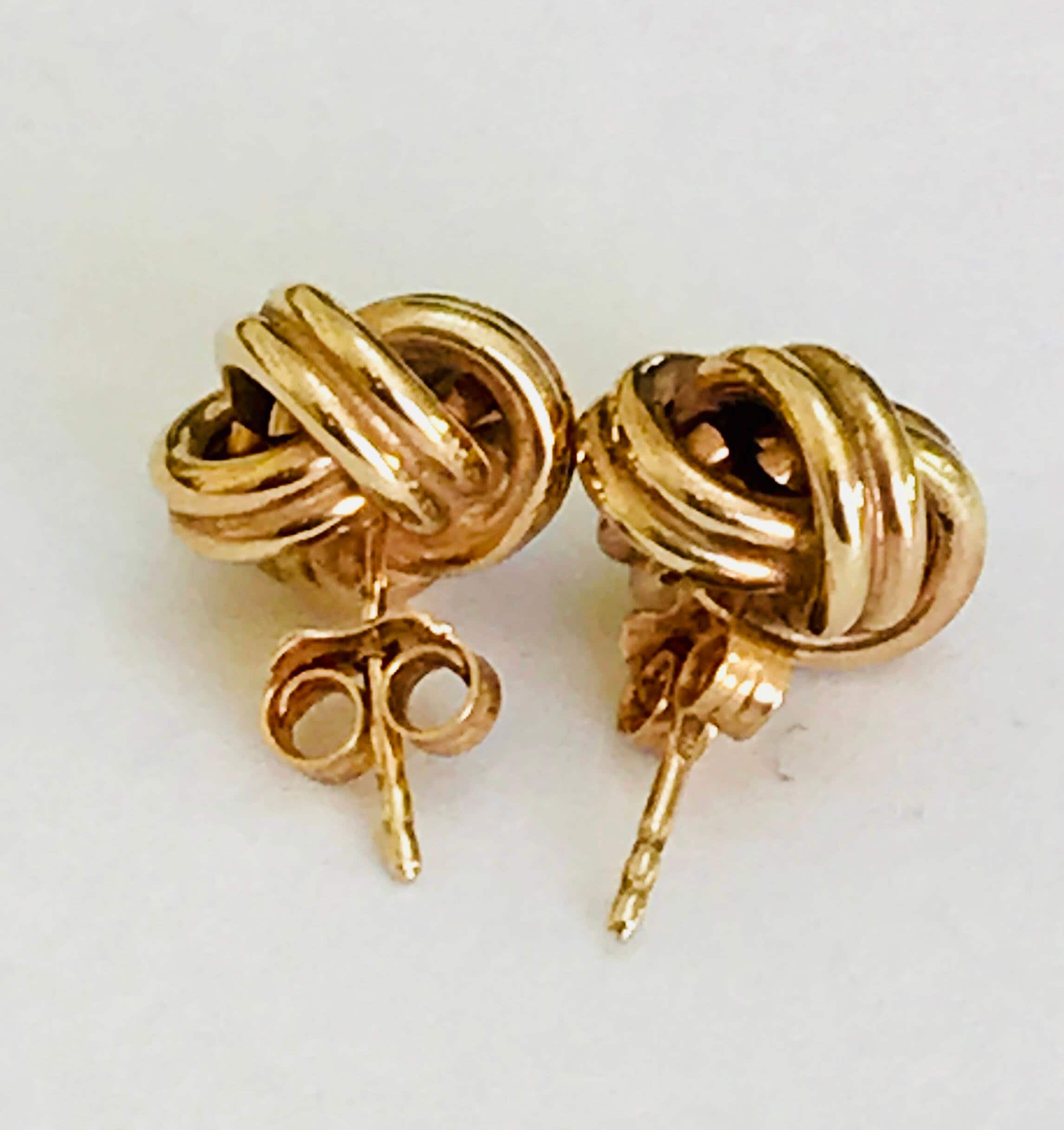 Stunning vintage 9ct yellow gold knot stud earrings hallmarked