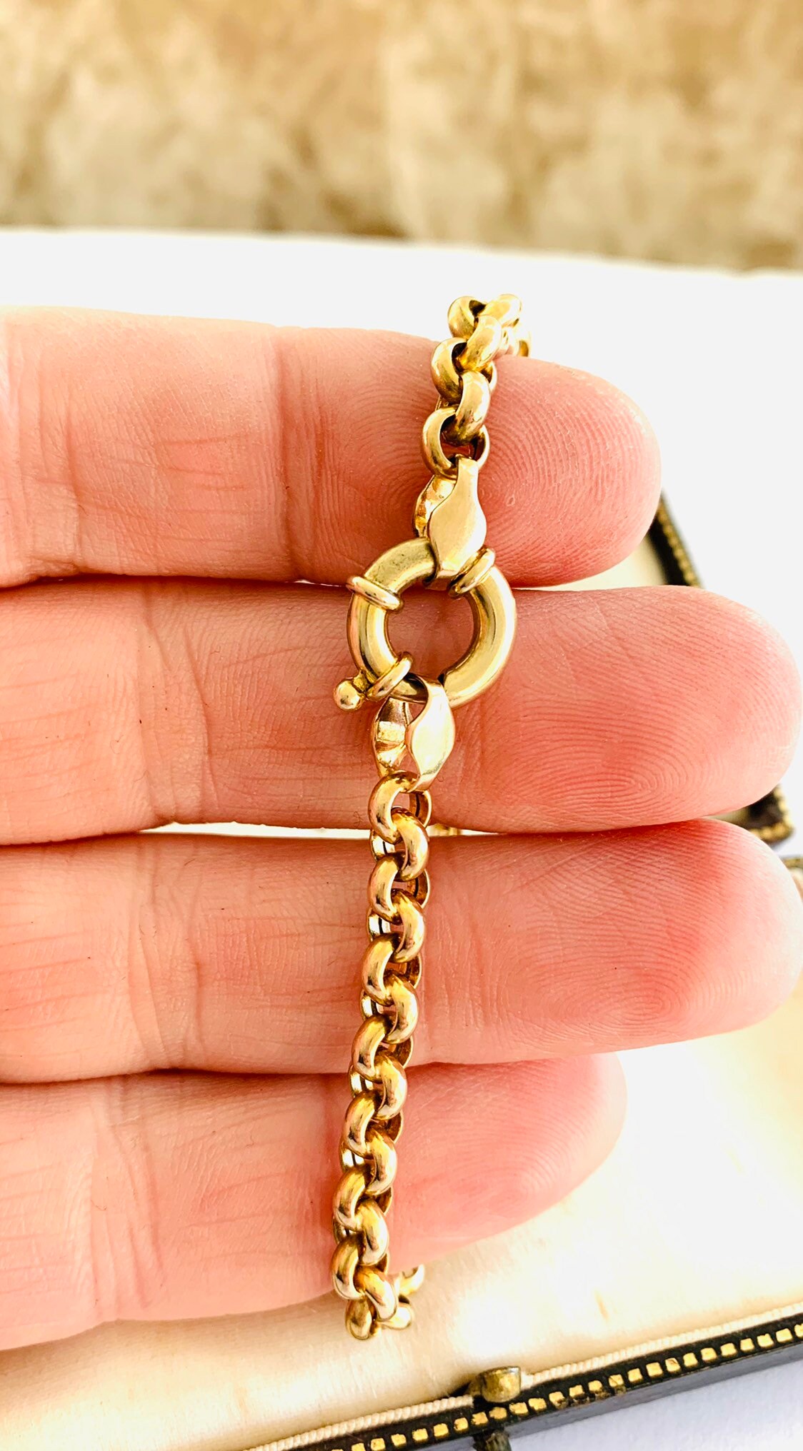 Superb vintage 9ct yellow gold belcher bracelet with bolt ring - fully ...