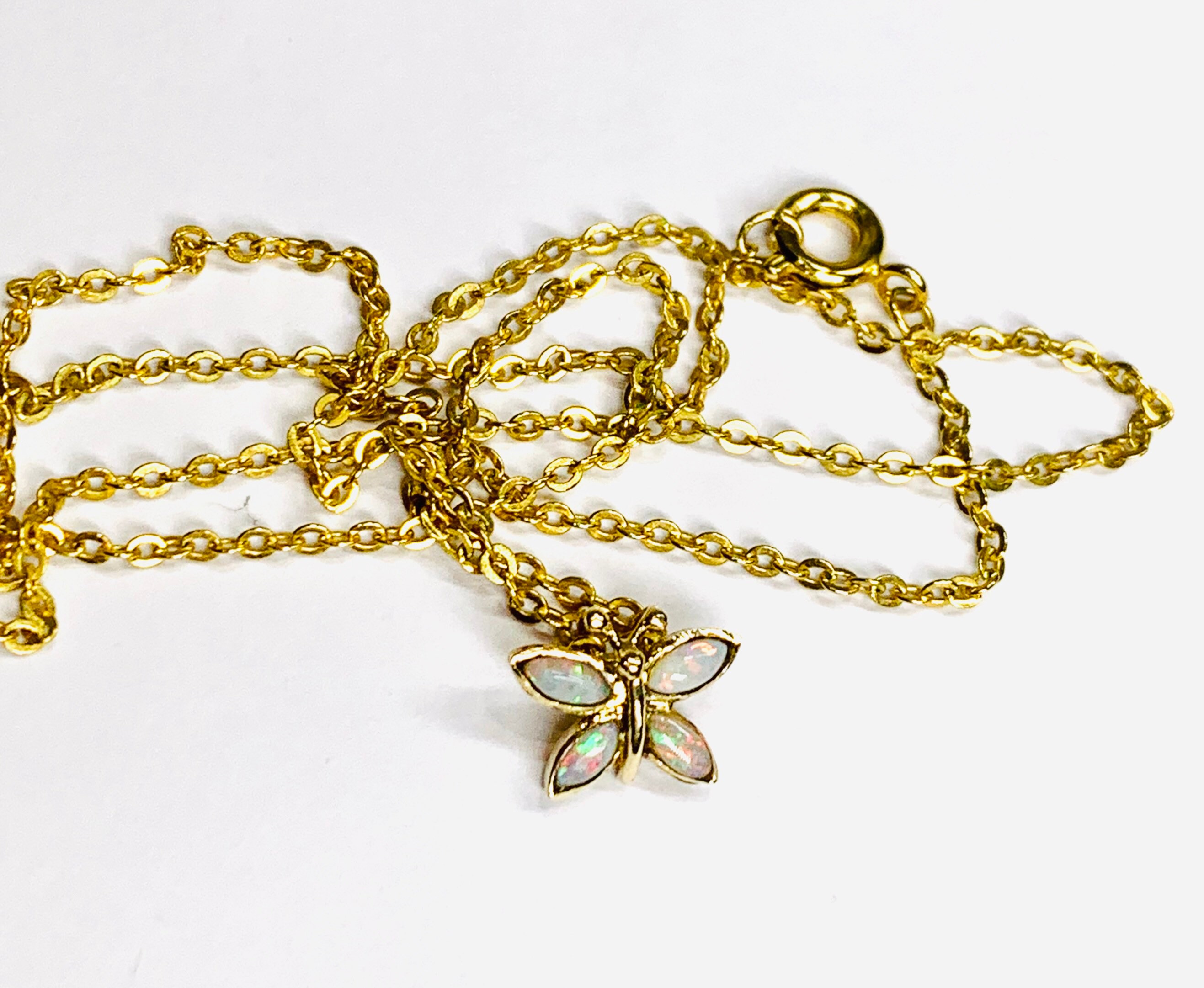 Vintage 9ct gold 17 inch Opal necklace - stamped 9ct