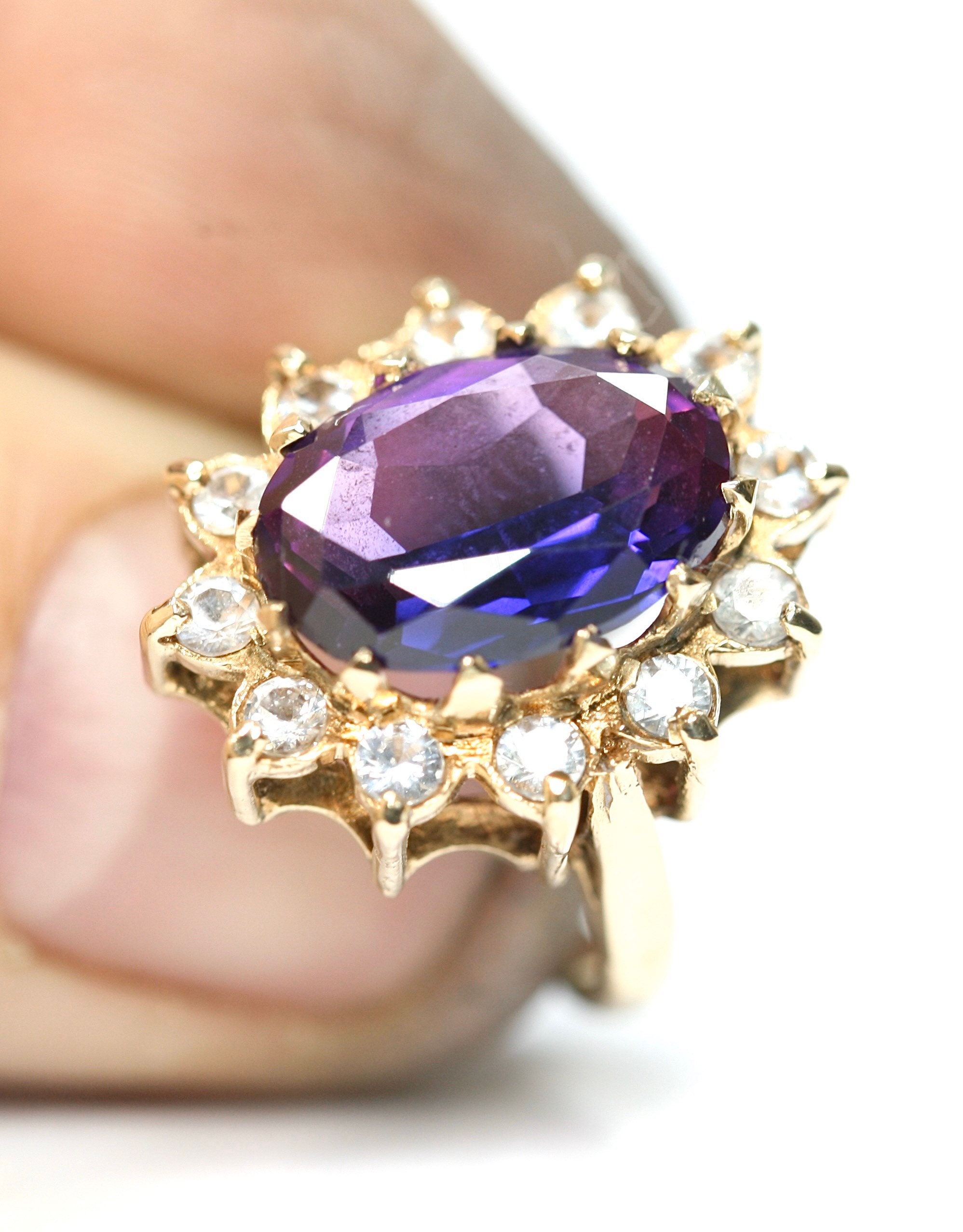 REDUCED ***Superb large vintage 9ct yellow gold Amethyst & Cubic