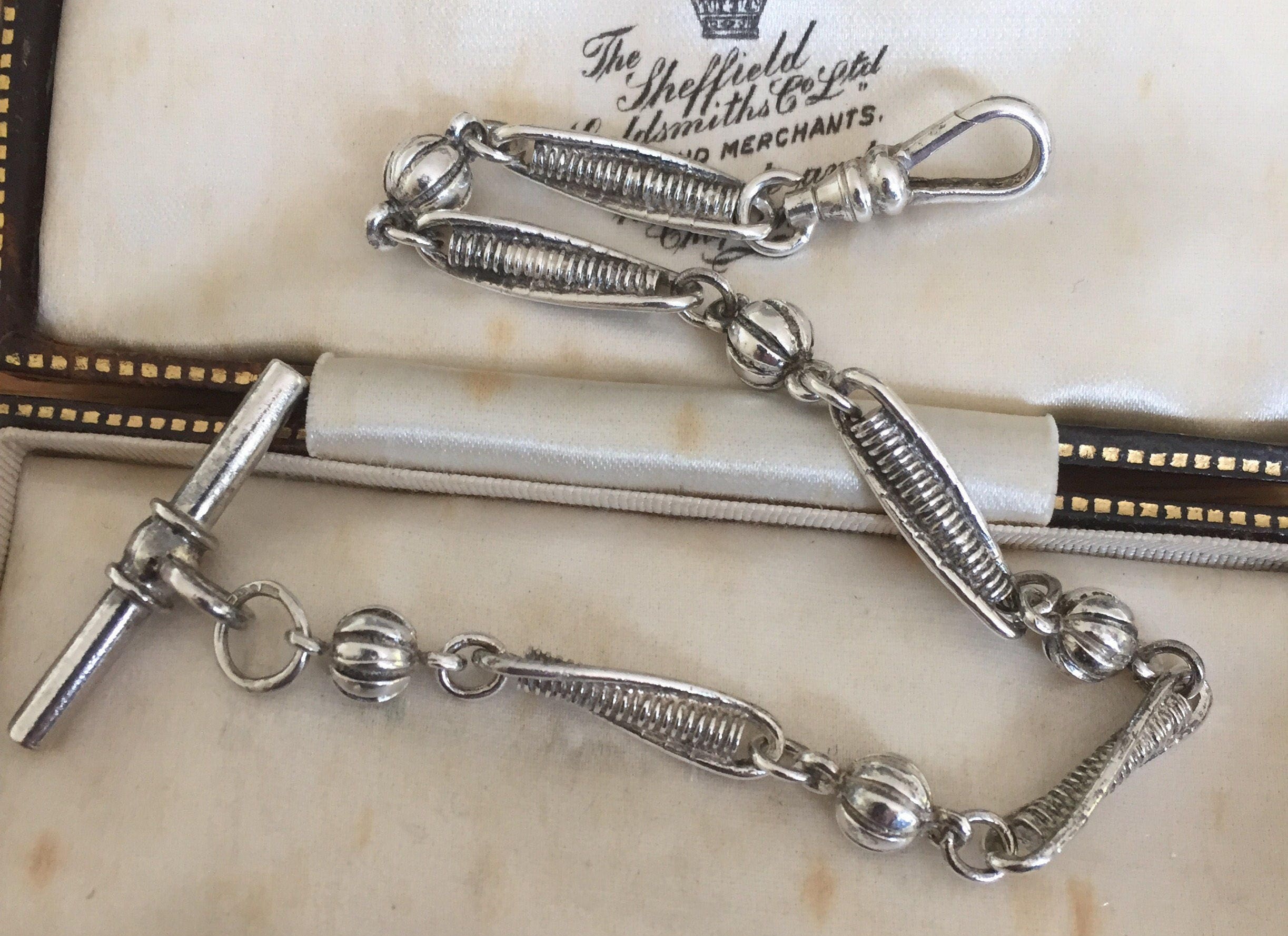 SALE***Stunning antique Sterling silver Albert pocket watch chain