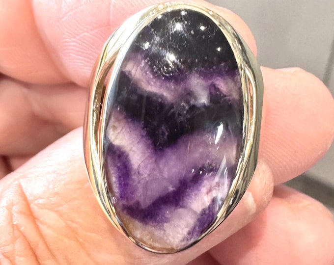 Superb vintage 9ct gold Blue John Modernist ring - Sheffield 2001 - size S 1/2 or US 9 1/4 - 9.3gms