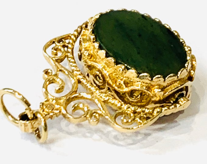 Stunning ornate vintage 9ct gold hardstone spinning fob pendant - hallmarked London 1973