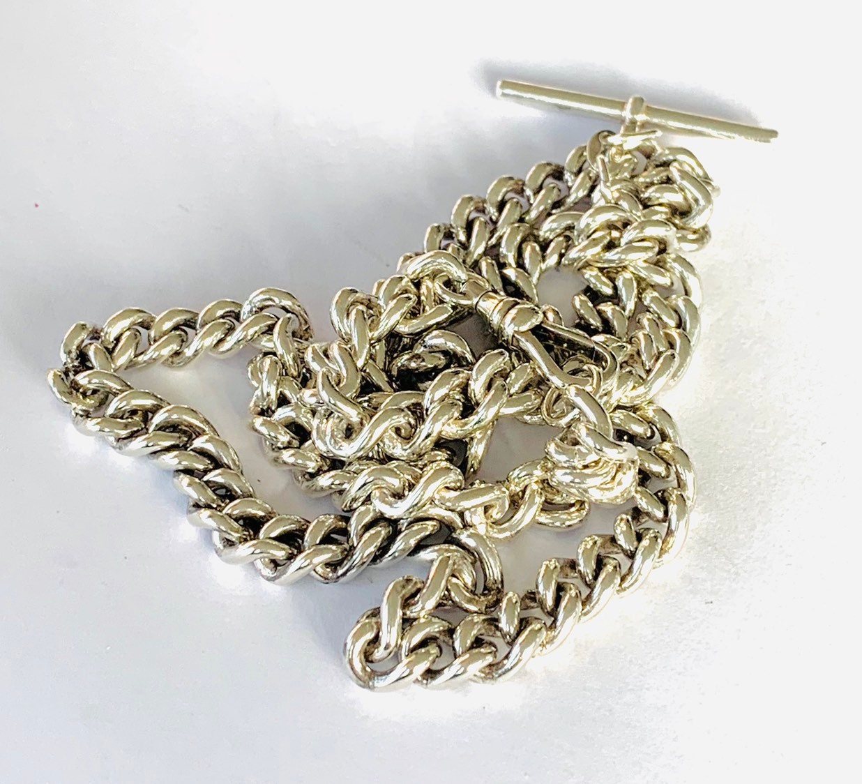 Superb heavy Edwardian 21 inch sterling silver Albert chain necklace