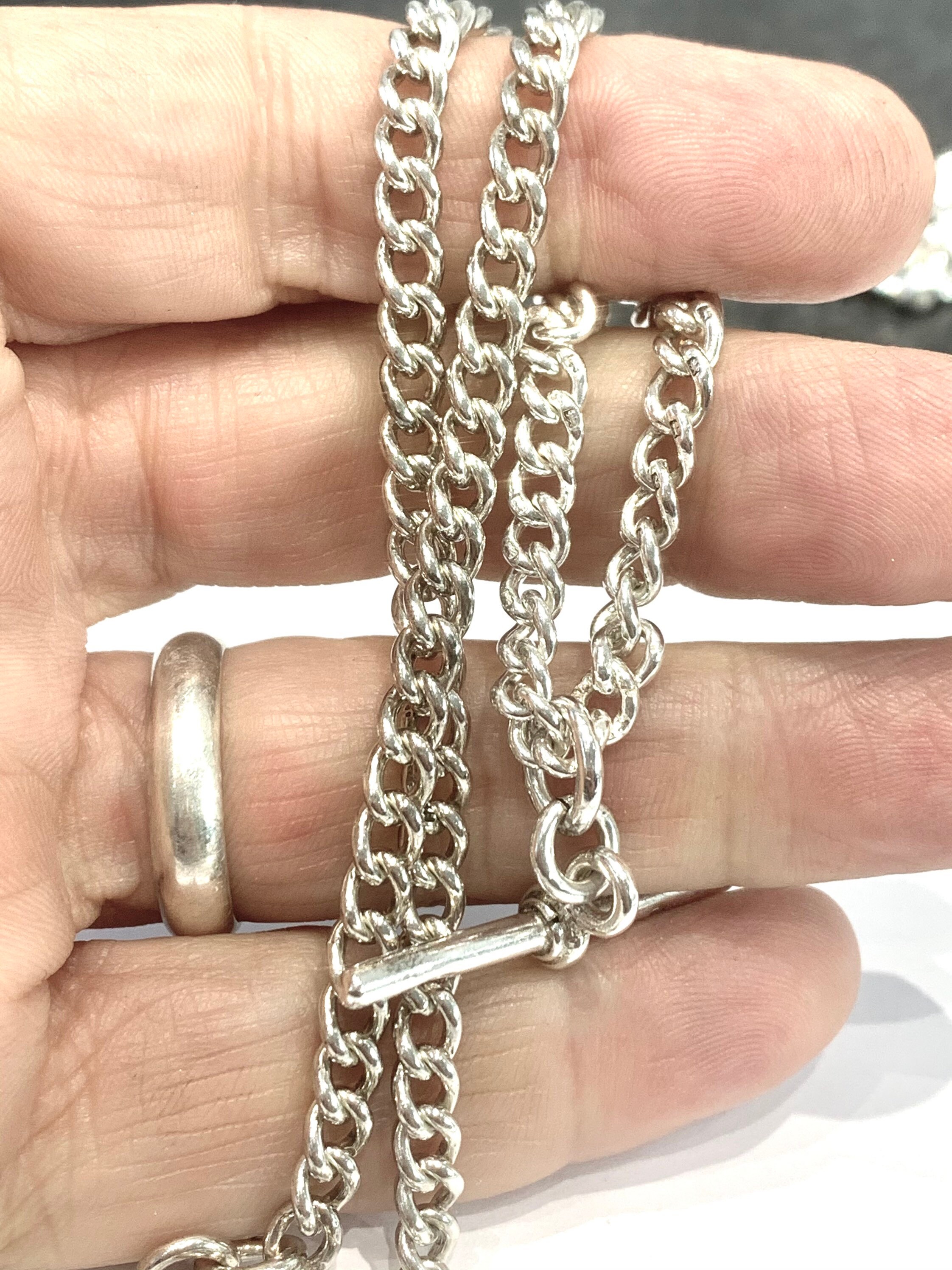 Stunning antique sterling silver 16 inch Albert chain necklace with