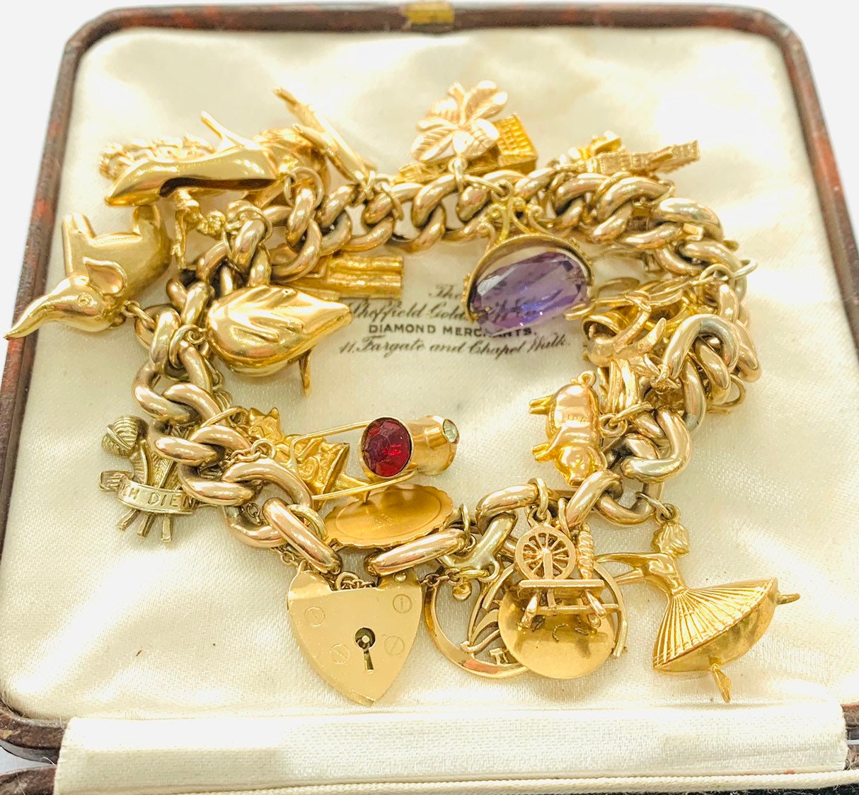 Superb heavy vintage 9ct gold charm bracelet with 29 charms ...