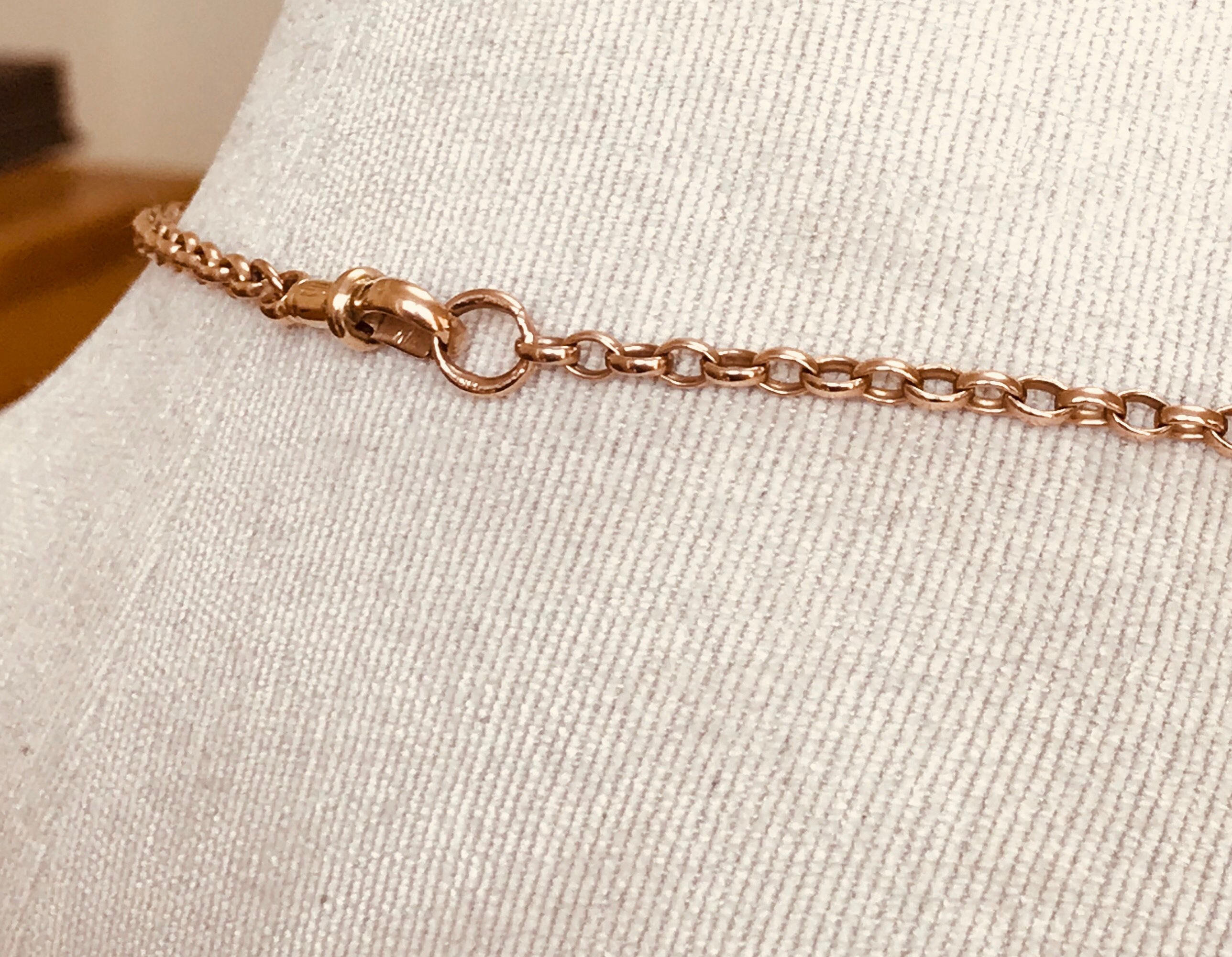 Fabulous antique Edwardian 9ct rose gold chain & fob pendant - Chester 1909