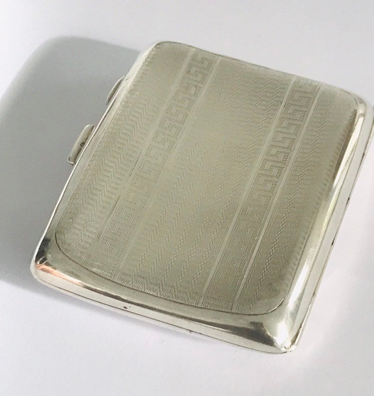 Superb antique Art Deco sterling silver cigarette case - hallmarked