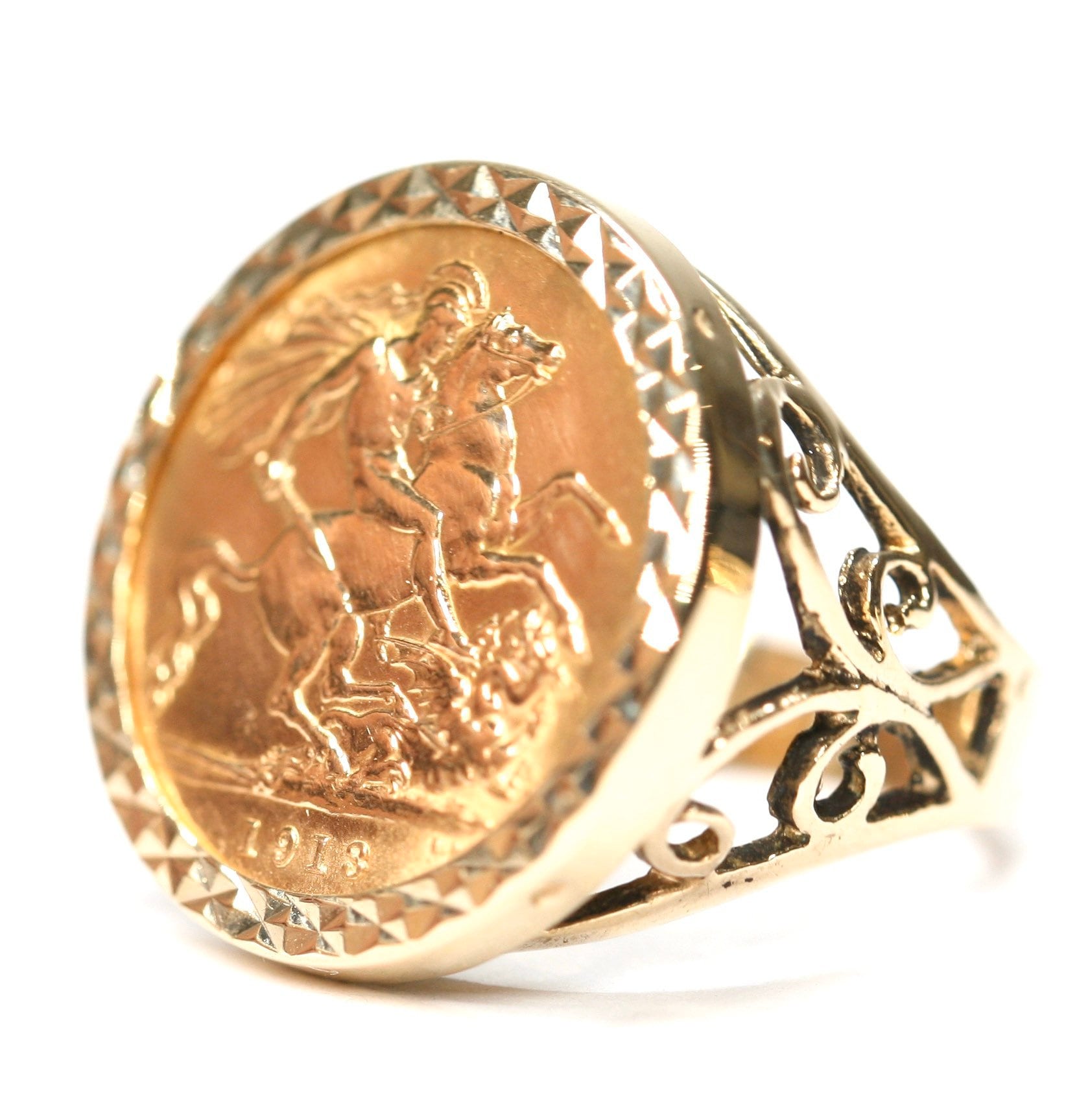 9ct Yellow Gold St. George Half Sovereign Ring with Crisscross Sides – My  Jewel World