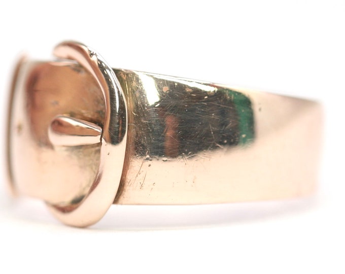 Victorian 9ct rose gold Buckle ring - hallmarked Birmingham 1901 - size P or US 7 1/2