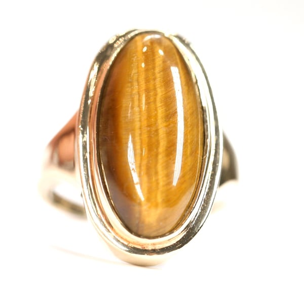 Reserved for Joan*** unavailable *** Superb heavy vintage 9ct yellow gold Tigers Eye statement ring - size P or 7 1/2