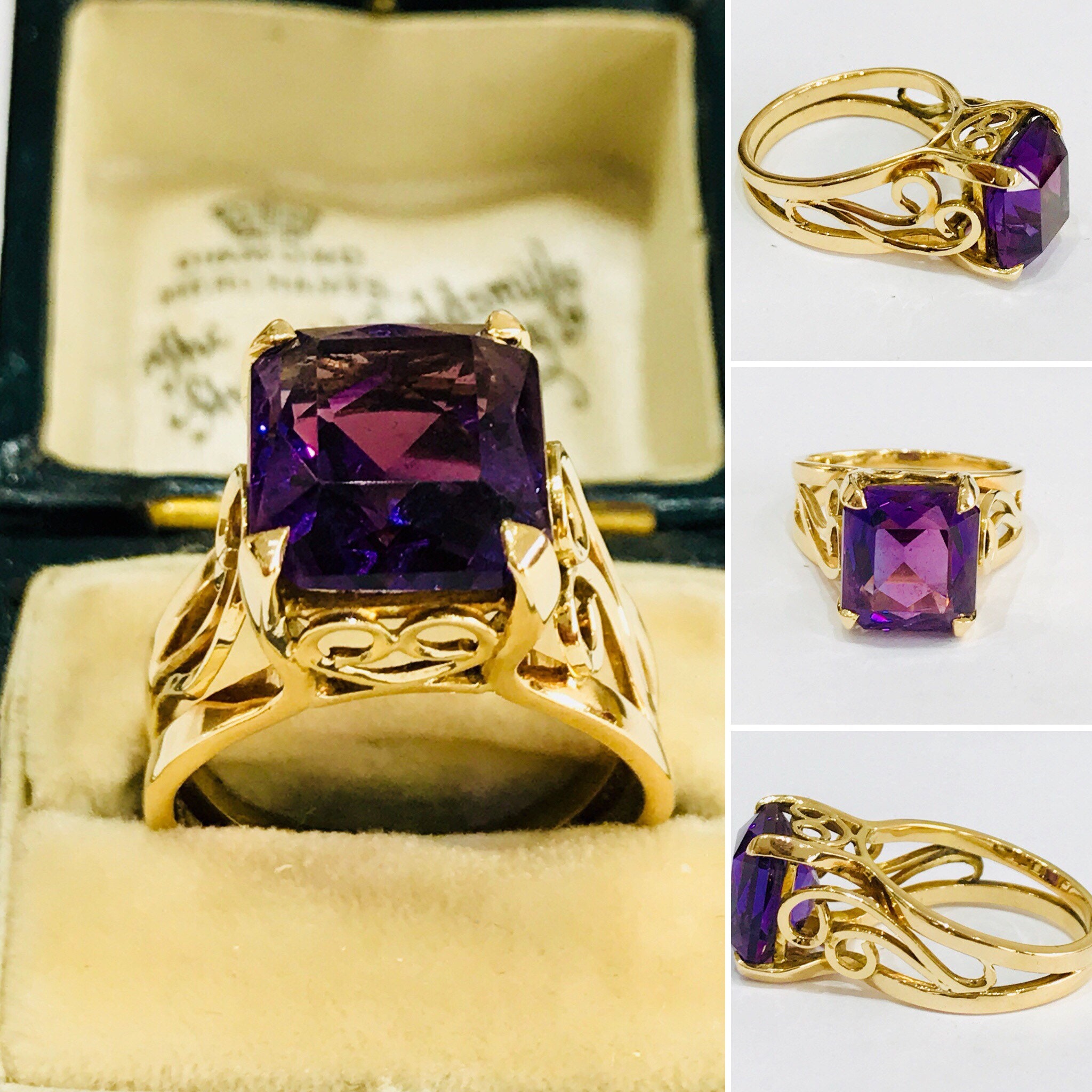 Beautiful vintage 18ct gold Amethyst statement ring in excellent condition