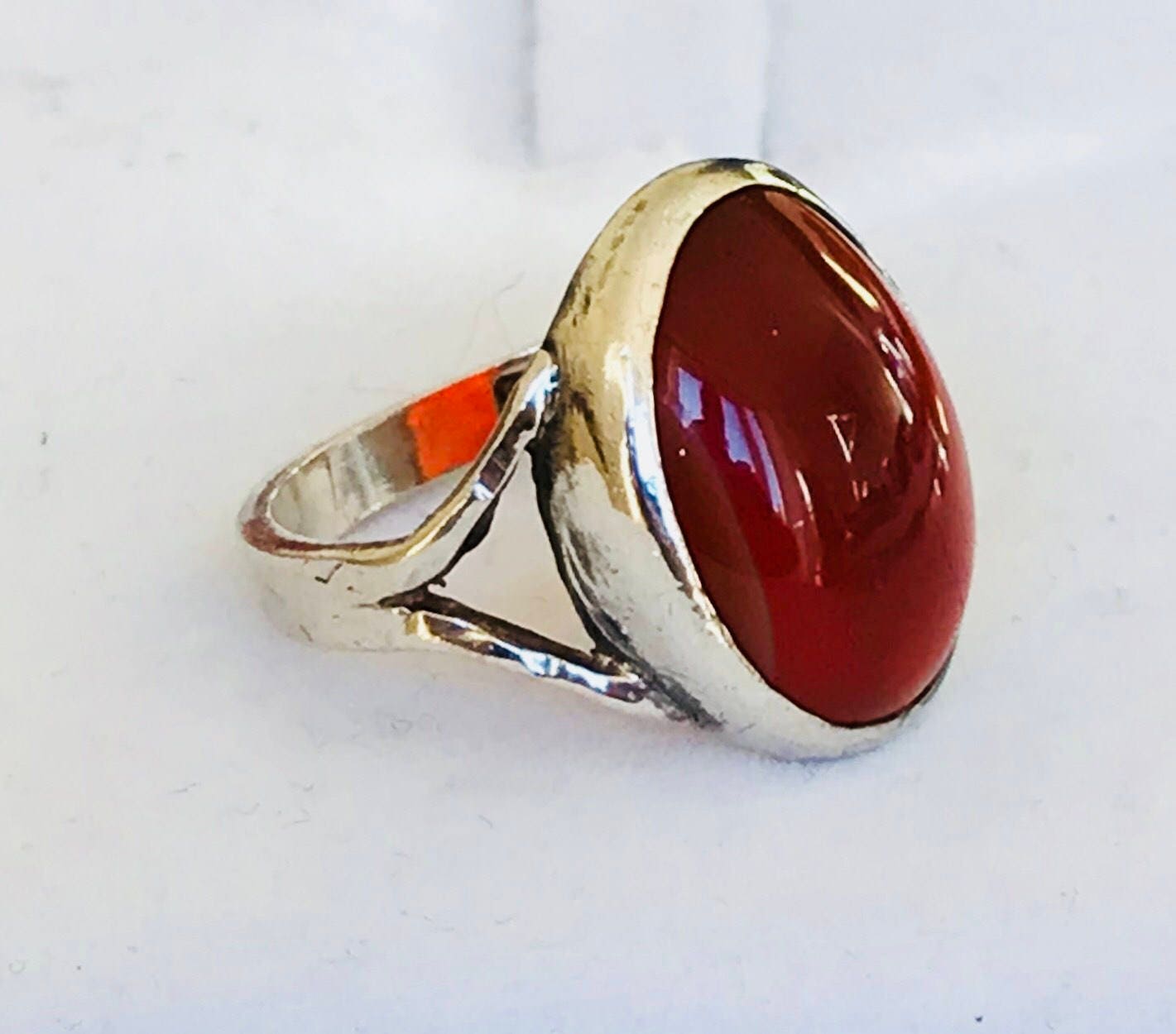 Stunning large vintage sterling silver Carnelian statement ring
