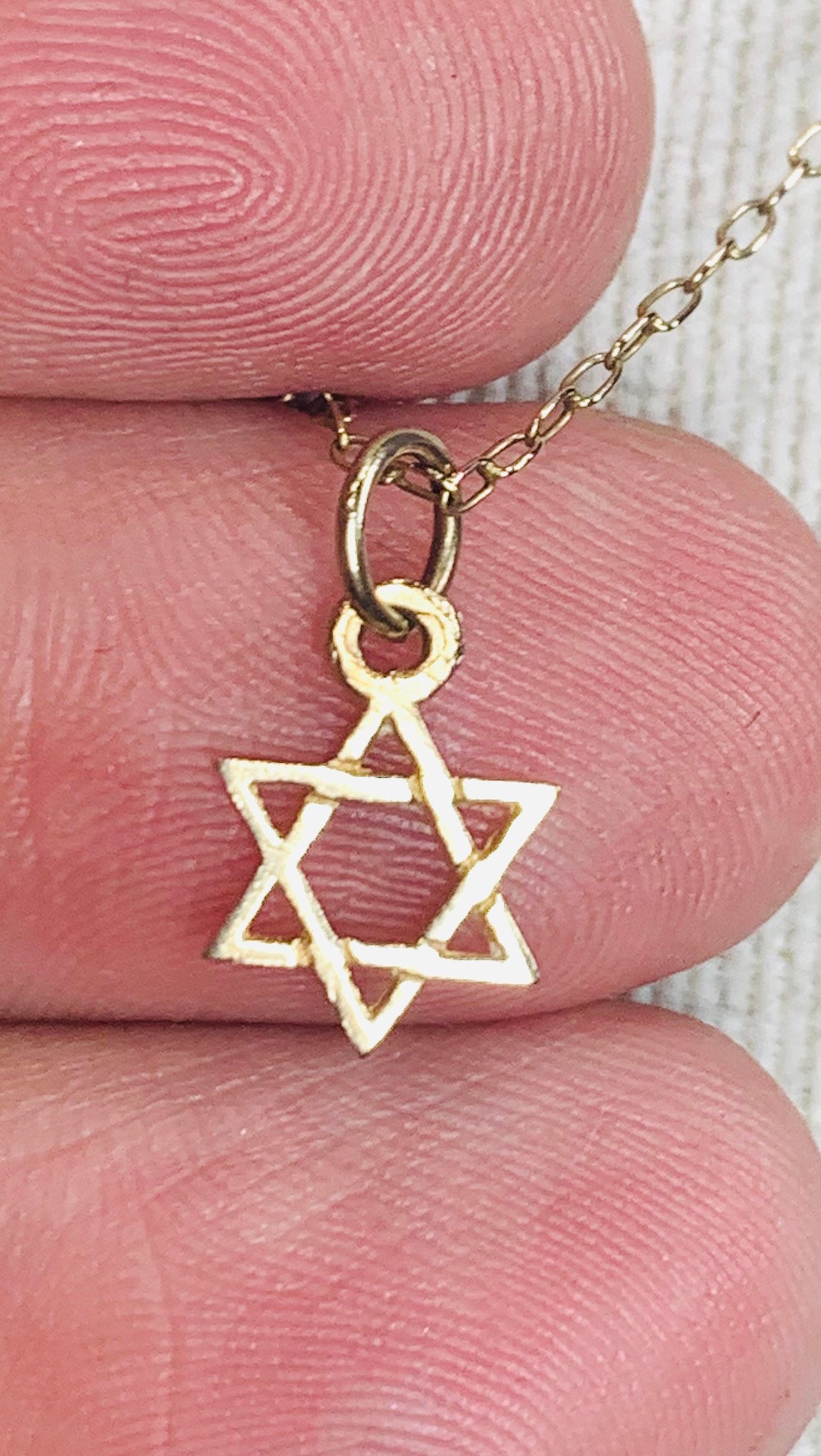 Antique Ladies or Childs 9ct gold 16 inch Star of David necklace ...