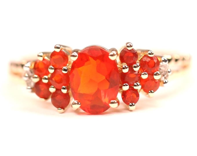 14ct gold Fire Opal & Diamond ring - Danbury Mint - fully hallmarked - size P or US 7 1/2