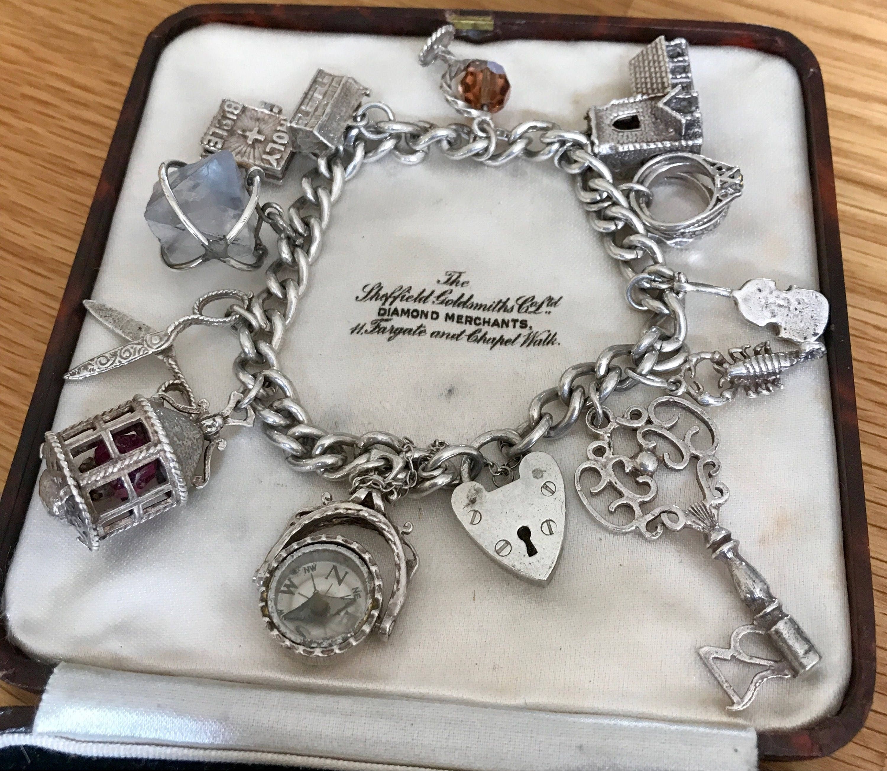 Vintage Solid Silver Charm Bracelet & 19 Charms Openers& Coins,Enamel  Travel,42g | eBay
