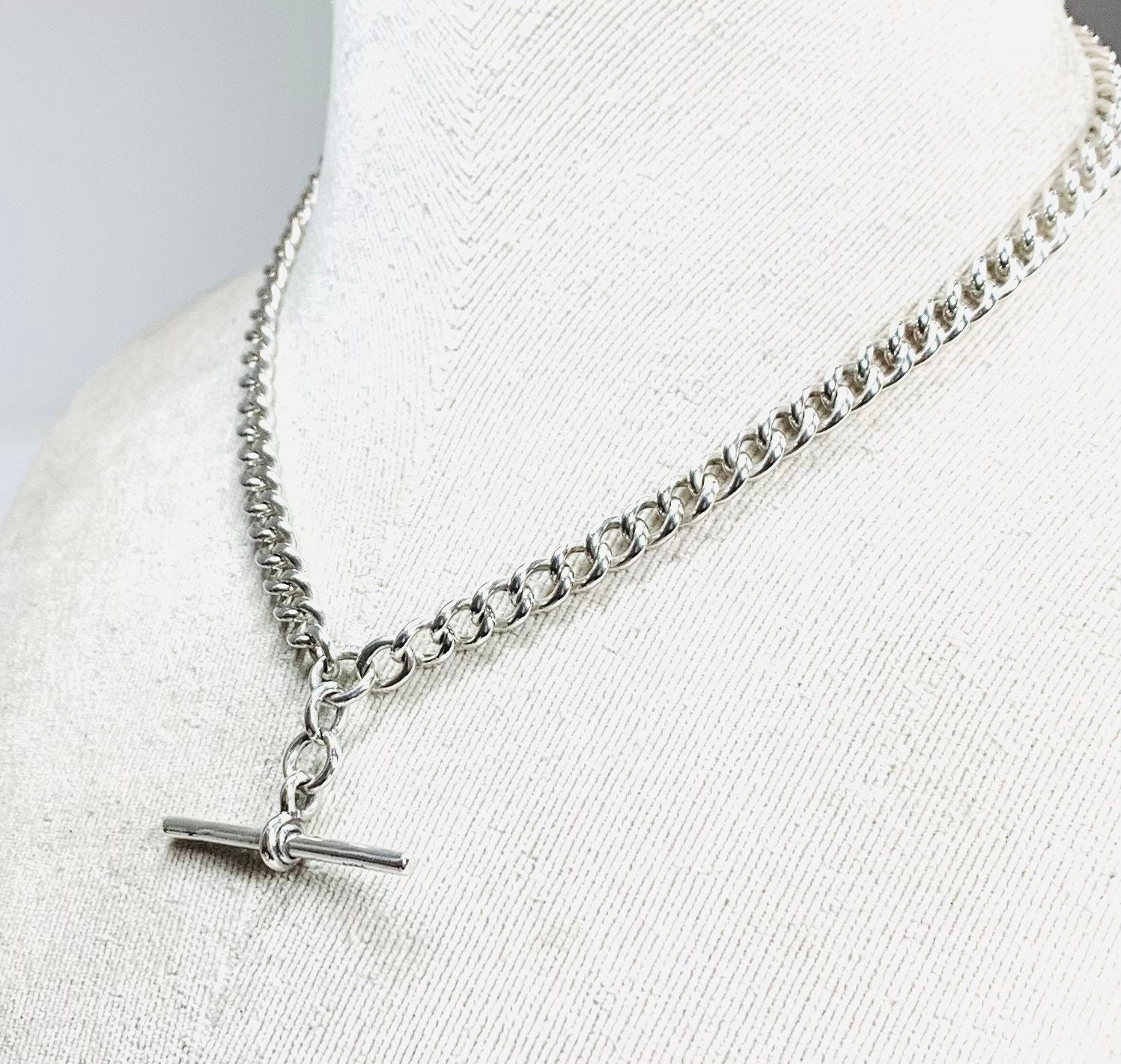 Stunning antique 101 year old 16 1/2 inch sterling silver Albert chain