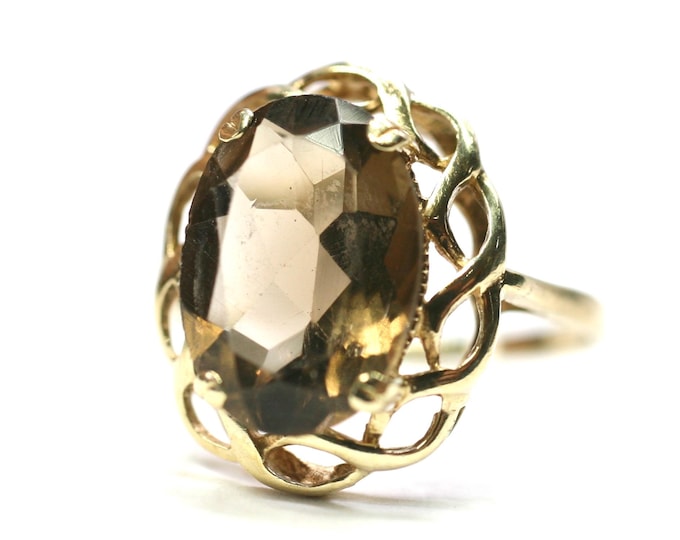 Vintage 9ct gold Smokey Quartz ring - size P