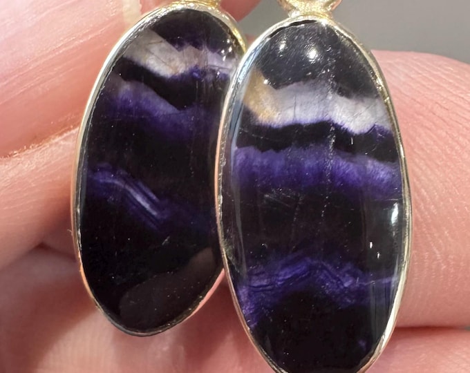 9ct gold rare Blue John drop earrings - Sheffield 2001