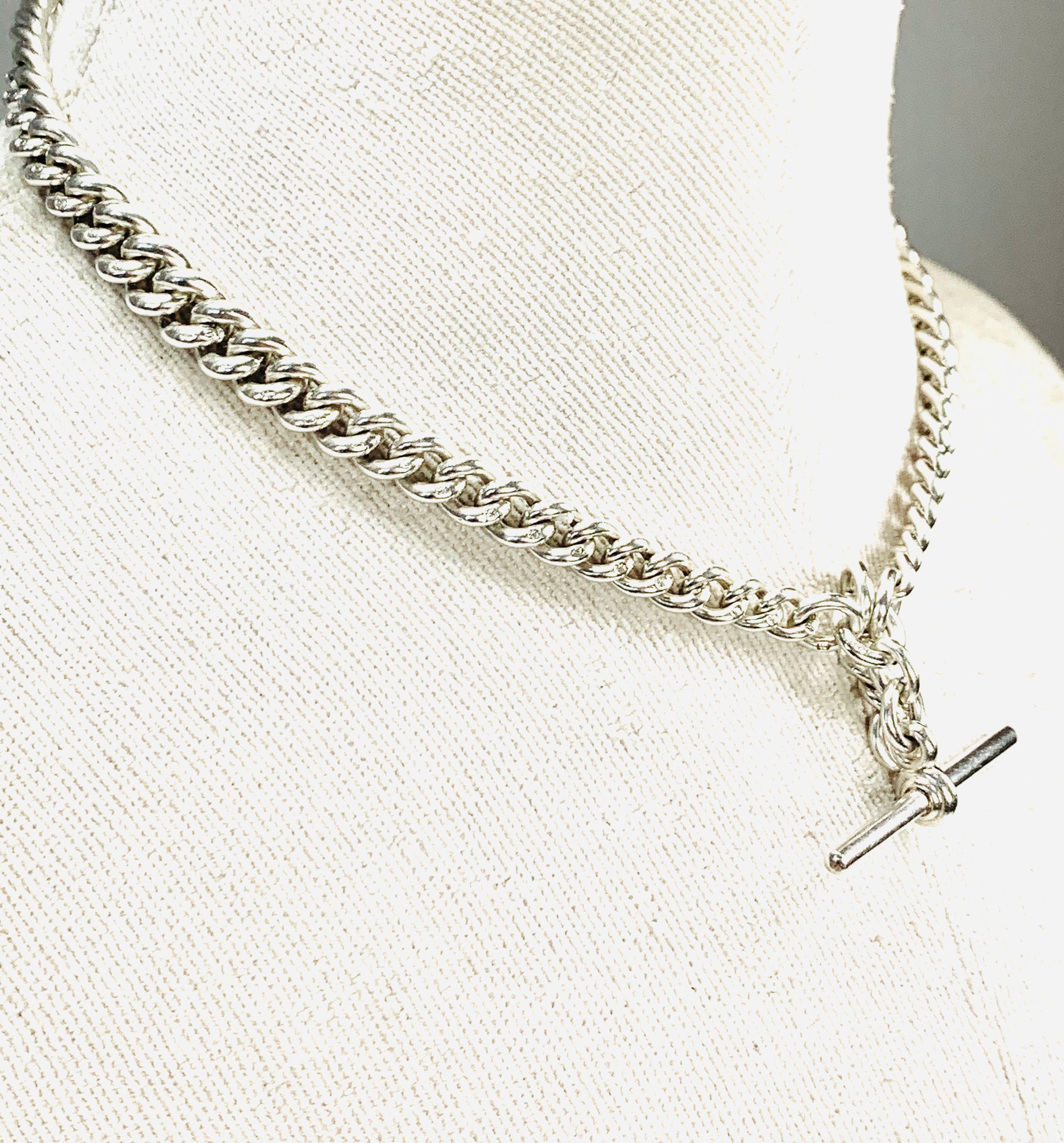 Superb heavy antique sterling silver 15 inch Albert pocket watch chain