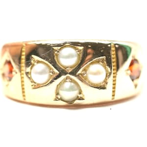 Superb Victorian 15ct gold Pearl and Garnet ring - Birmingham 1895 - size i or US 4 1/4