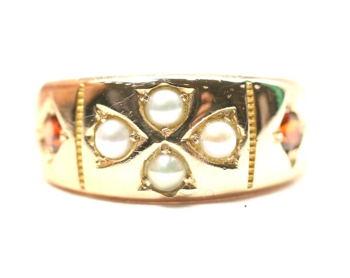 Superb Victorian 15ct gold Pearl and Garnet ring - Birmingham 1895 - size i or US 4 1/4