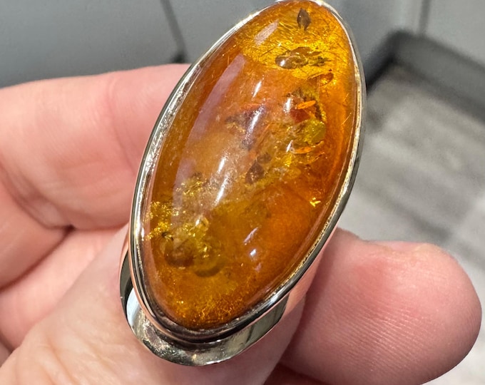 David Scott Walker - Vintage 9ct gold Amber Modernist ring - Sheffield 1997 - size M or US 6 - 11gms