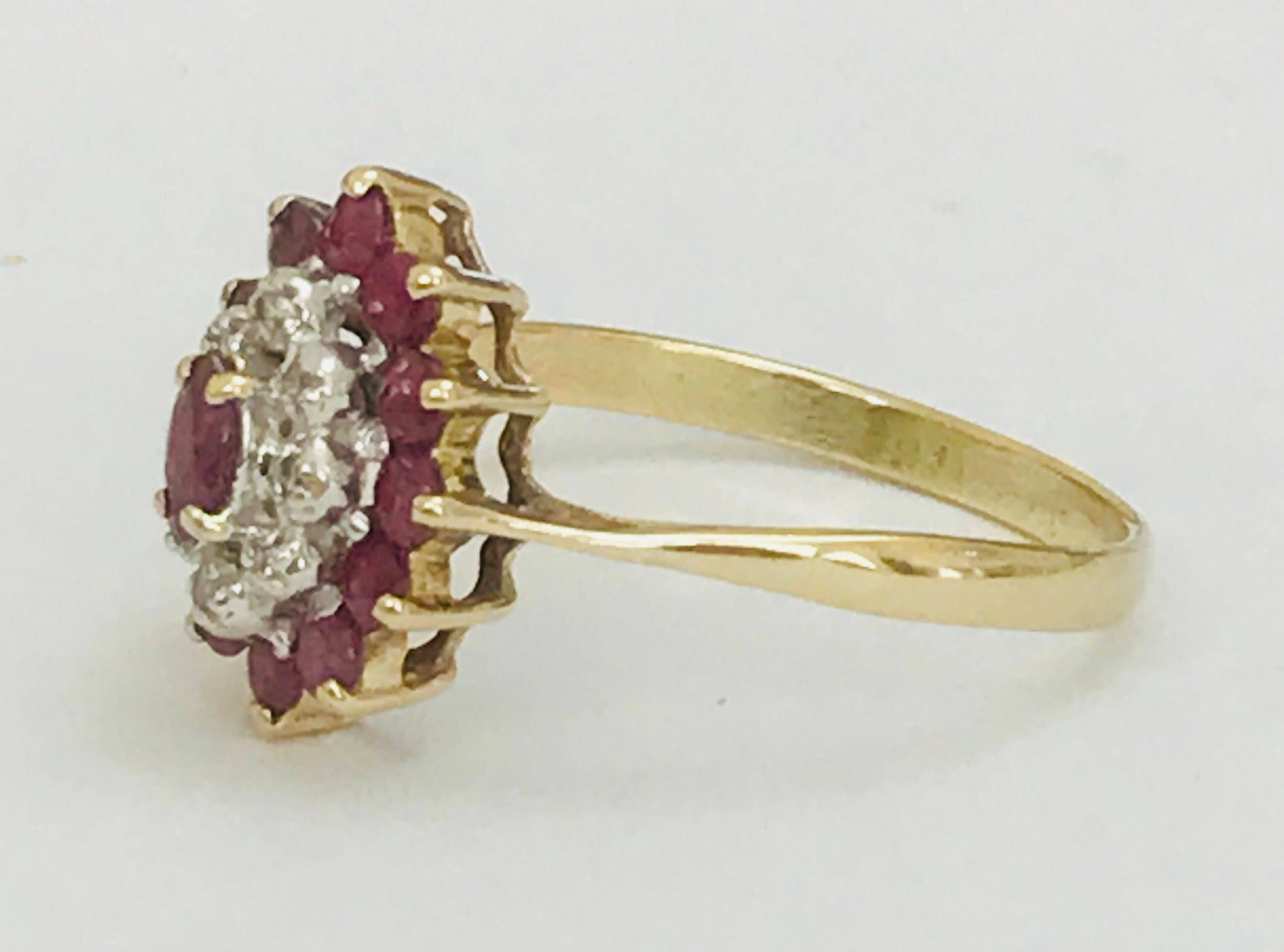 Stunning large size vintage 9ct gold Ruby and Diamond cluster ring