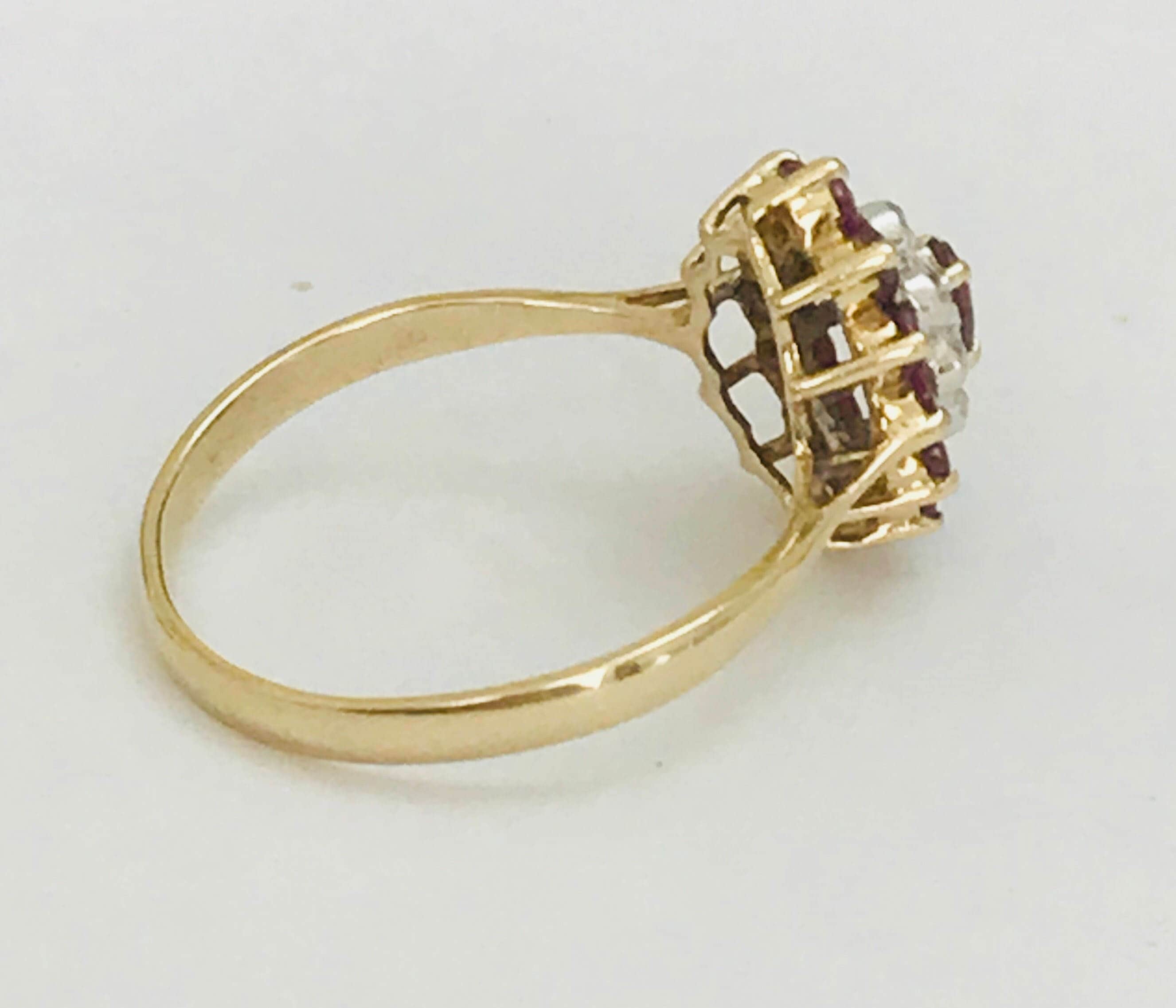 Stunning large size vintage 9ct gold Ruby and Diamond cluster ring
