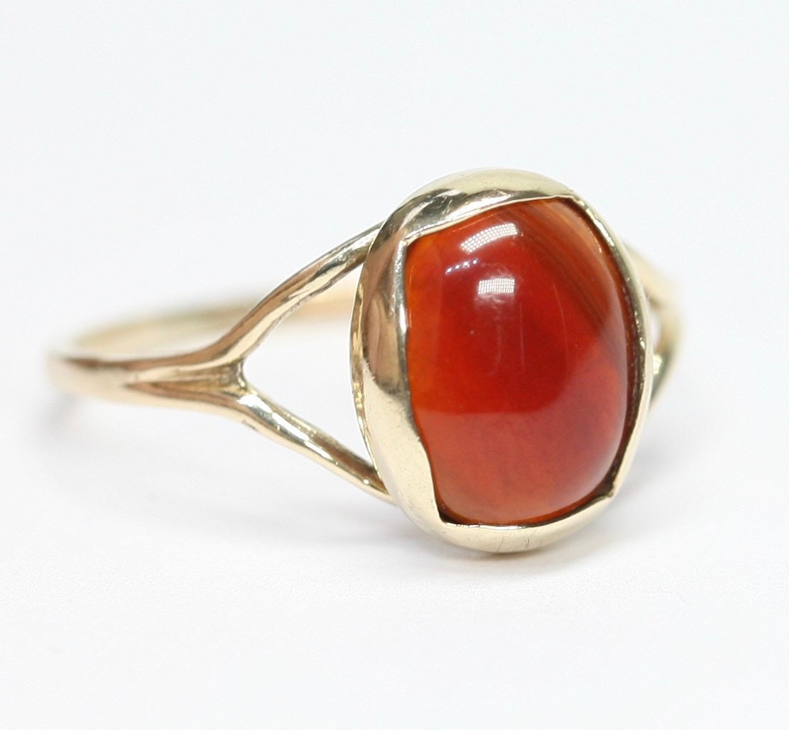 Vintage 9ct gold Carnelian ring - hallmarked Birmingham 1970 - size M 1 ...