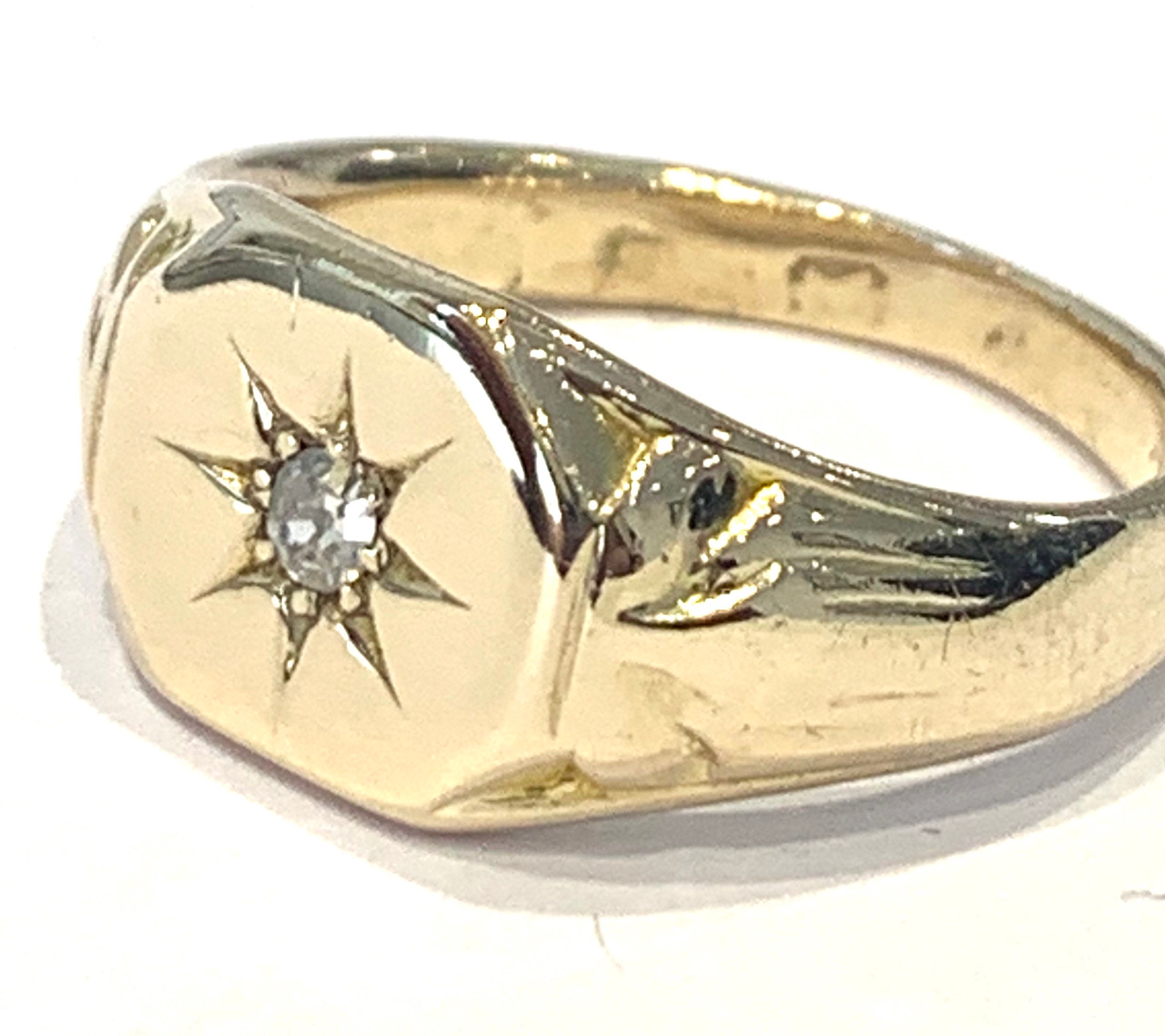 Superb antique 9ct gold Diamond signet or pinky ring- hallmarked ...