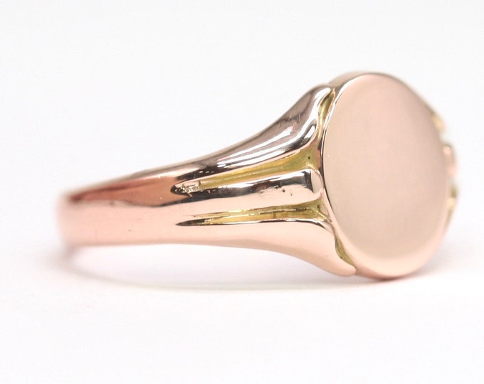Superb antique 9ct rose gold signet or pinky ring - hallmarked Chester 1915 - size R or US 8.5