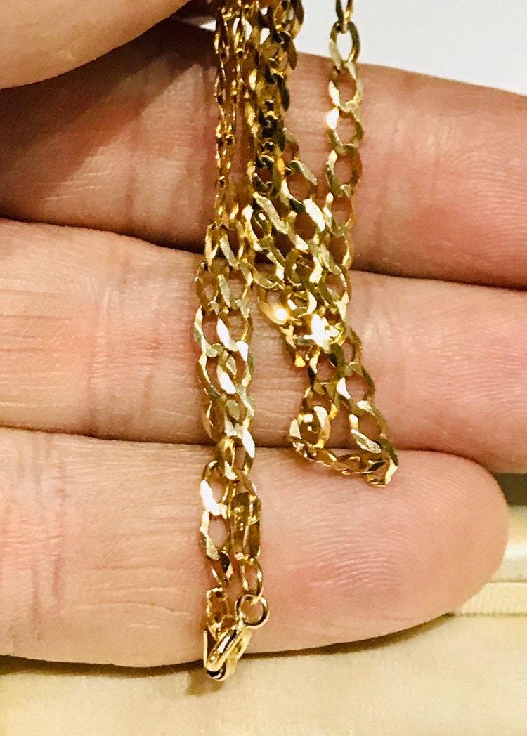 Vintage 9ct yellow gold flat link 19 inch curb chain - fully hallmarked
