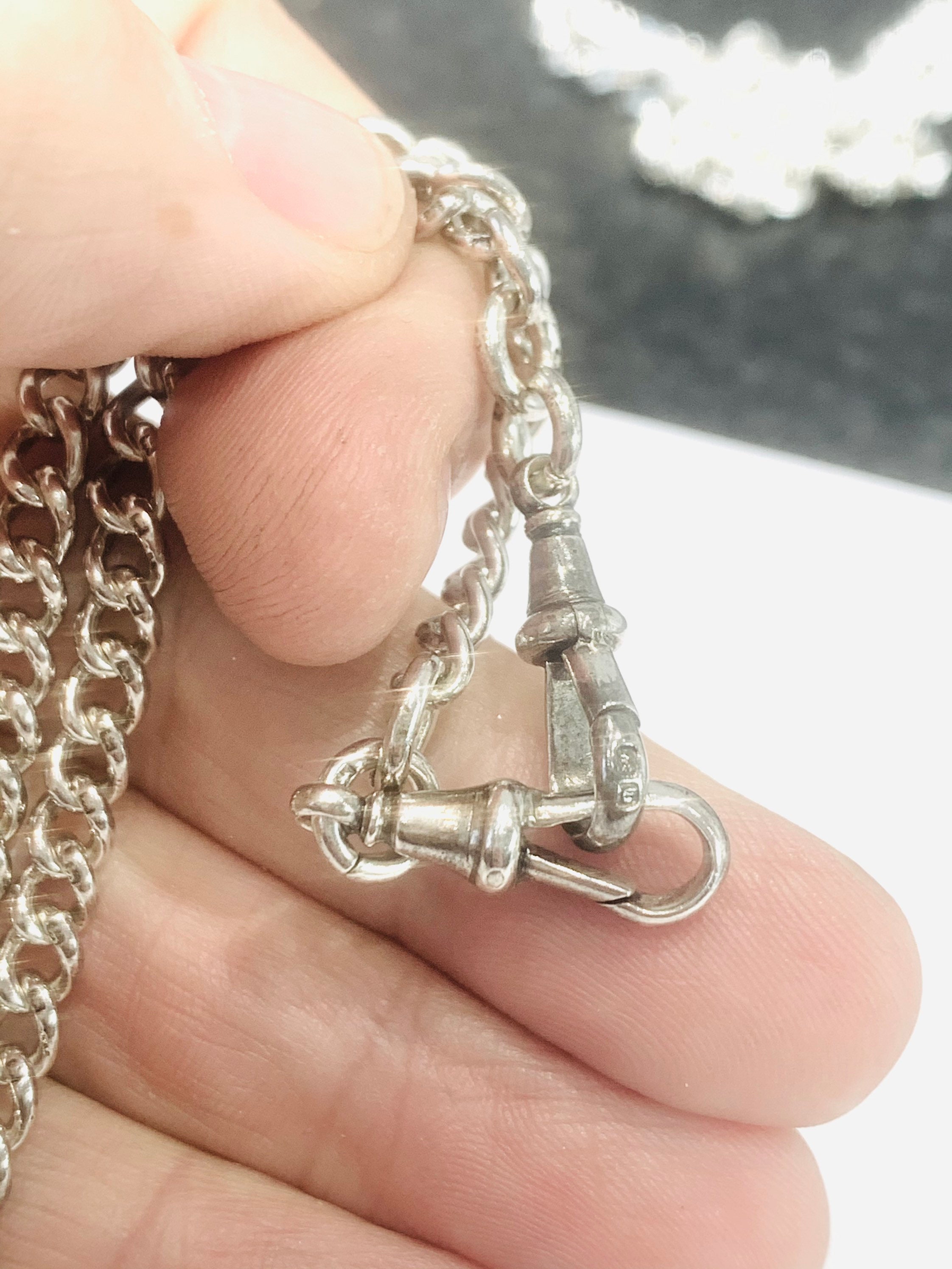 Stunning antique sterling silver 16 inch Albert chain necklace with