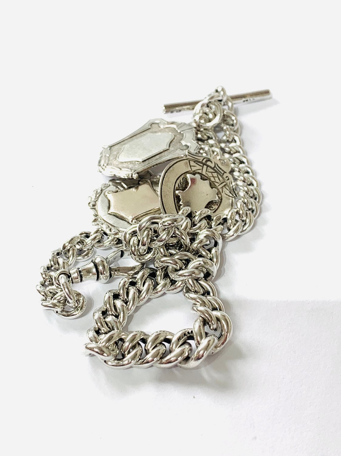 Superb heavy antique Victorian sterling silver graduated Albert pocket