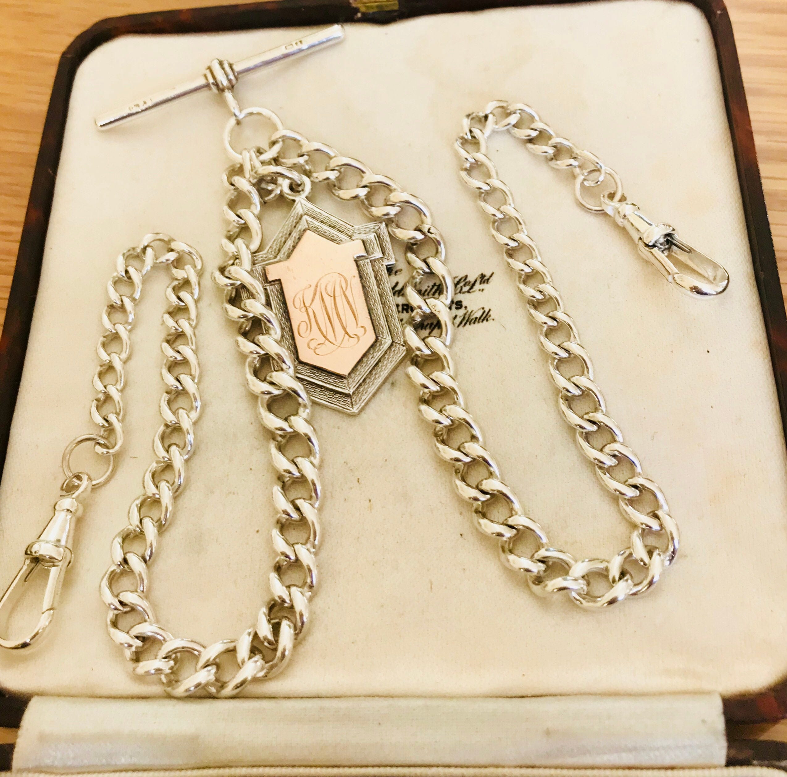 Antique silver double albert watch chain Clearance