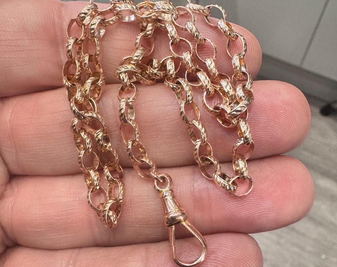 Antique 15 3/4 inch 9ct rose gold patterned link part muff chain - 11.3gms