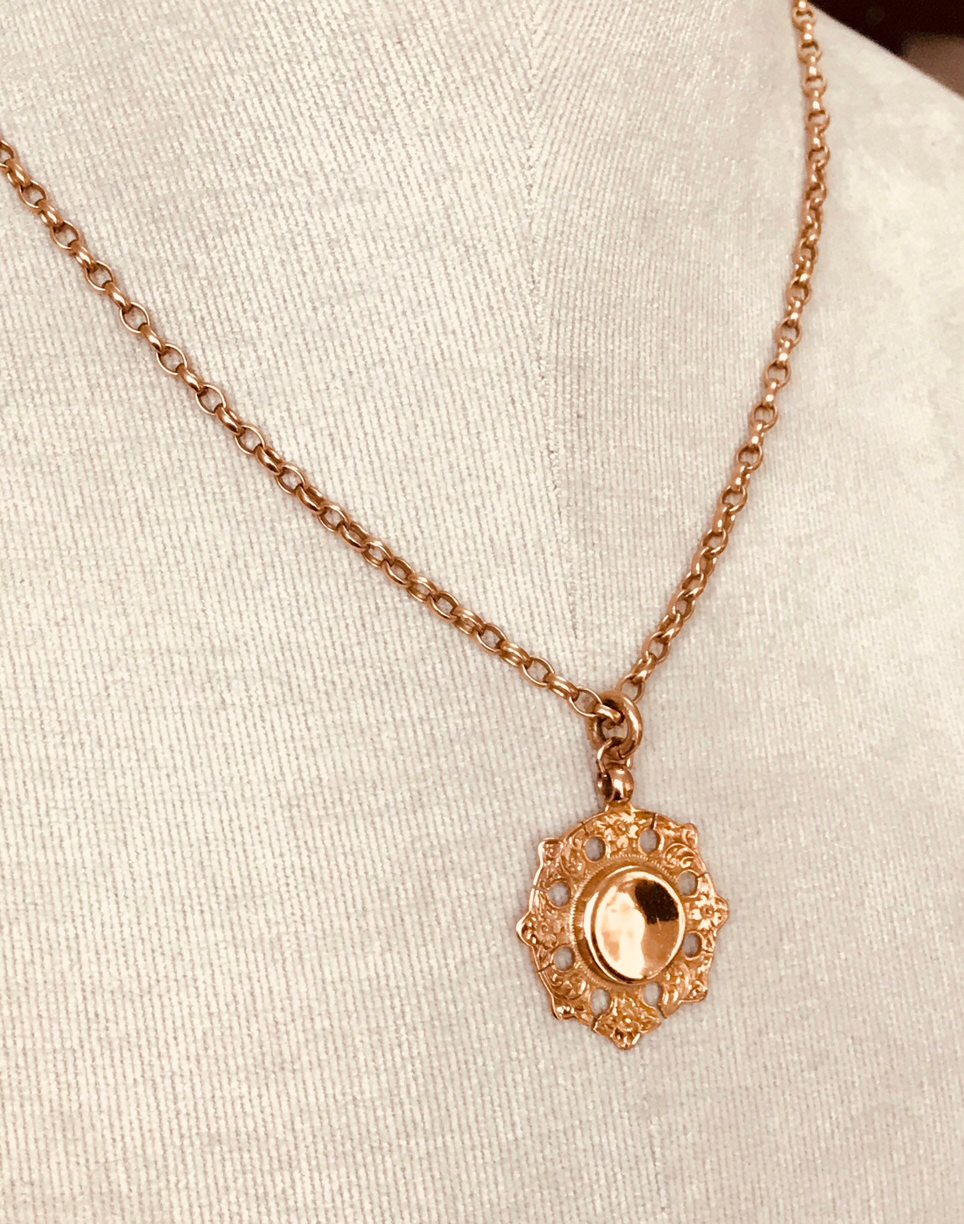 Fabulous antique Edwardian 9ct rose gold chain & fob pendant - Chester 1909